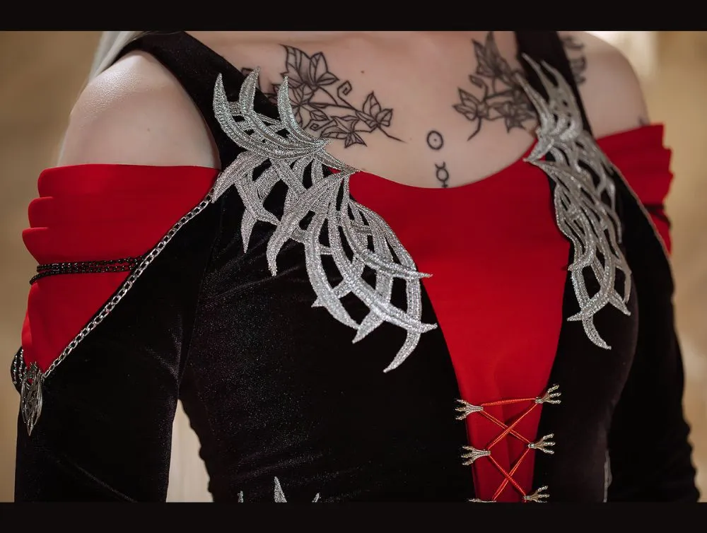Gothic dragon style dress with ombre chiffon skirt