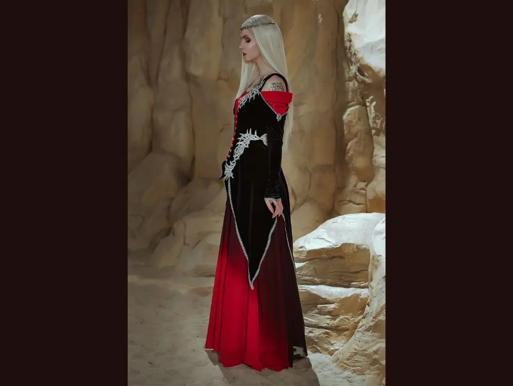 Gothic dragon style dress with ombre chiffon skirt