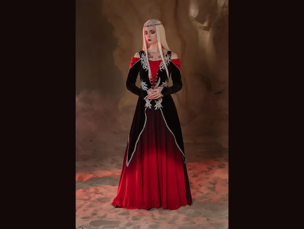 Gothic dragon style dress with ombre chiffon skirt