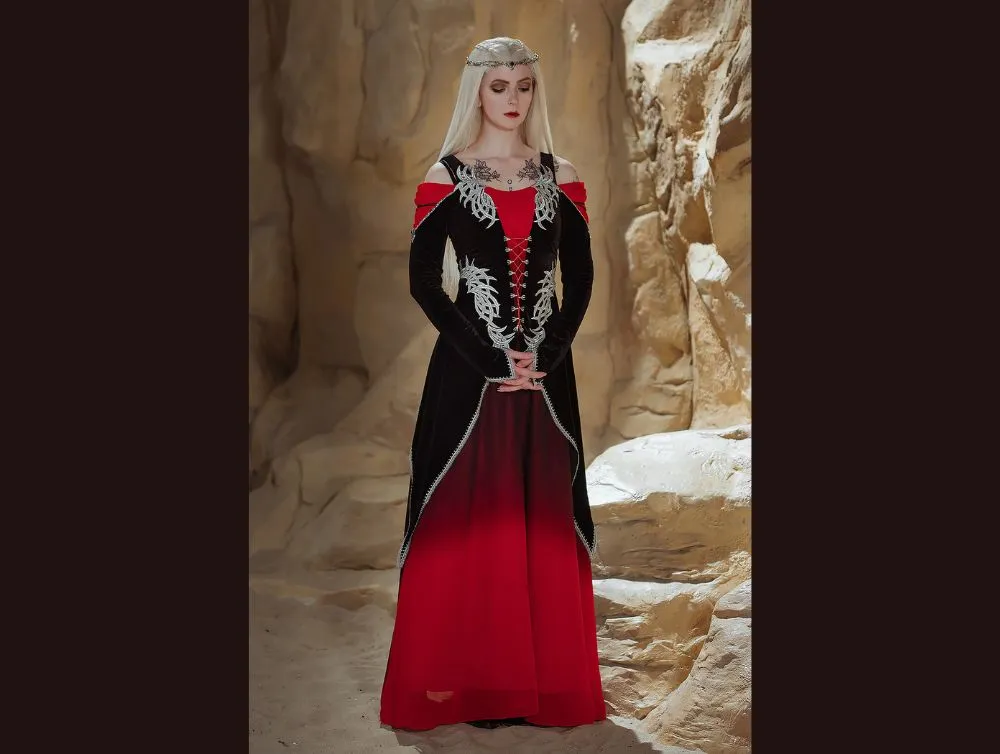 Gothic dragon style dress with ombre chiffon skirt