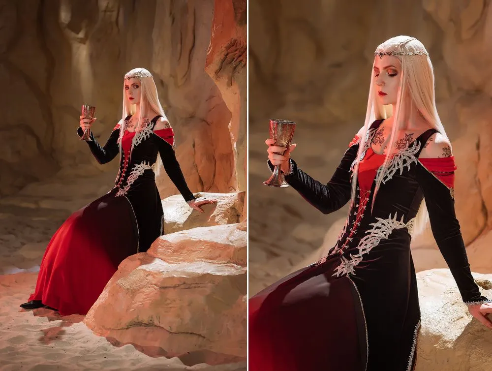 Gothic dragon style dress with ombre chiffon skirt