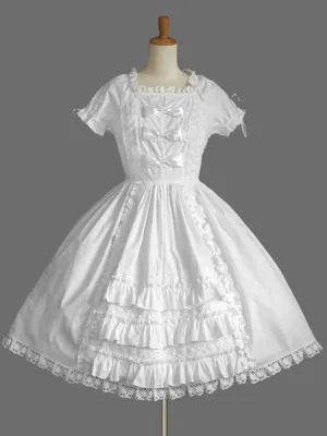 Gothic Lolita Dress OP Bow Tie Pleated Cotton Lolita One Piece Dress