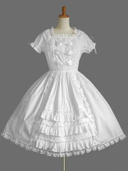 Gothic Lolita Dress OP Bow Tie Pleated Cotton Lolita One Piece Dress