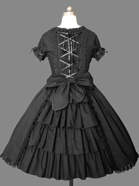 Gothic Lolita Dress OP Bow Tie Pleated Cotton Lolita One Piece Dress