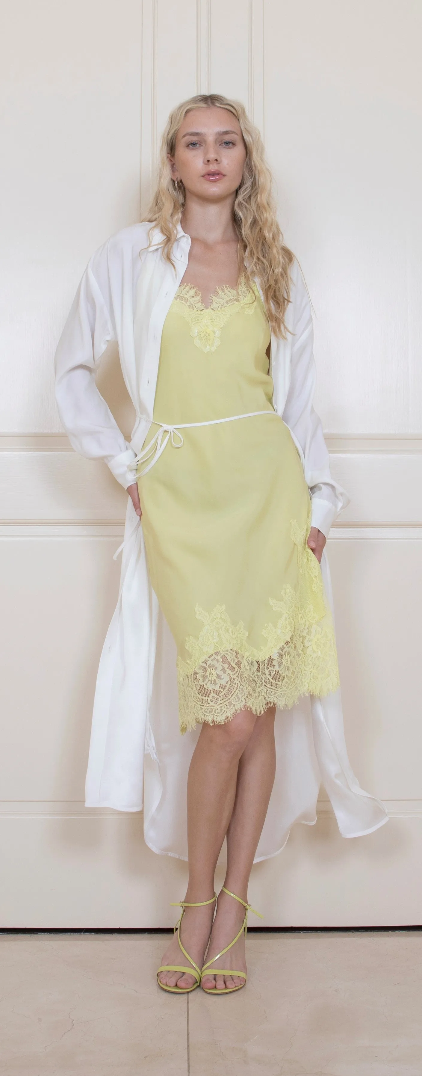 Grace Lace Silk Dress Acid Yellow