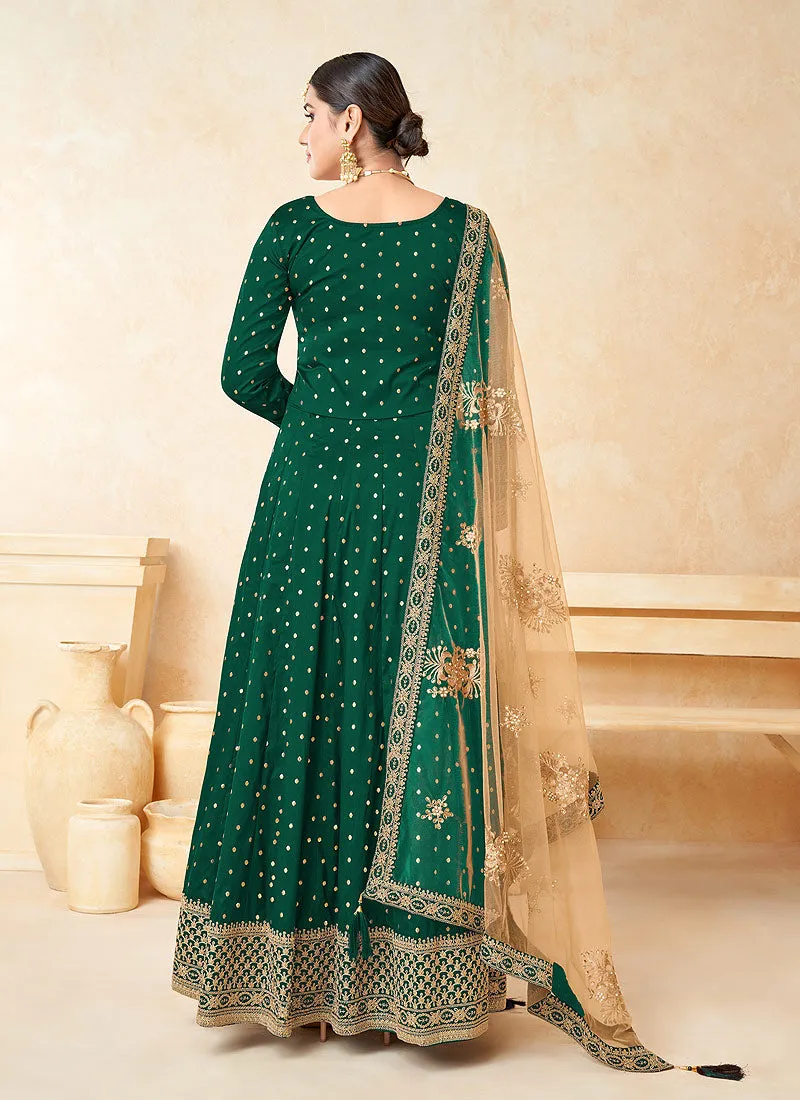 Green Embroidery Festive Silk Anarkali Suit