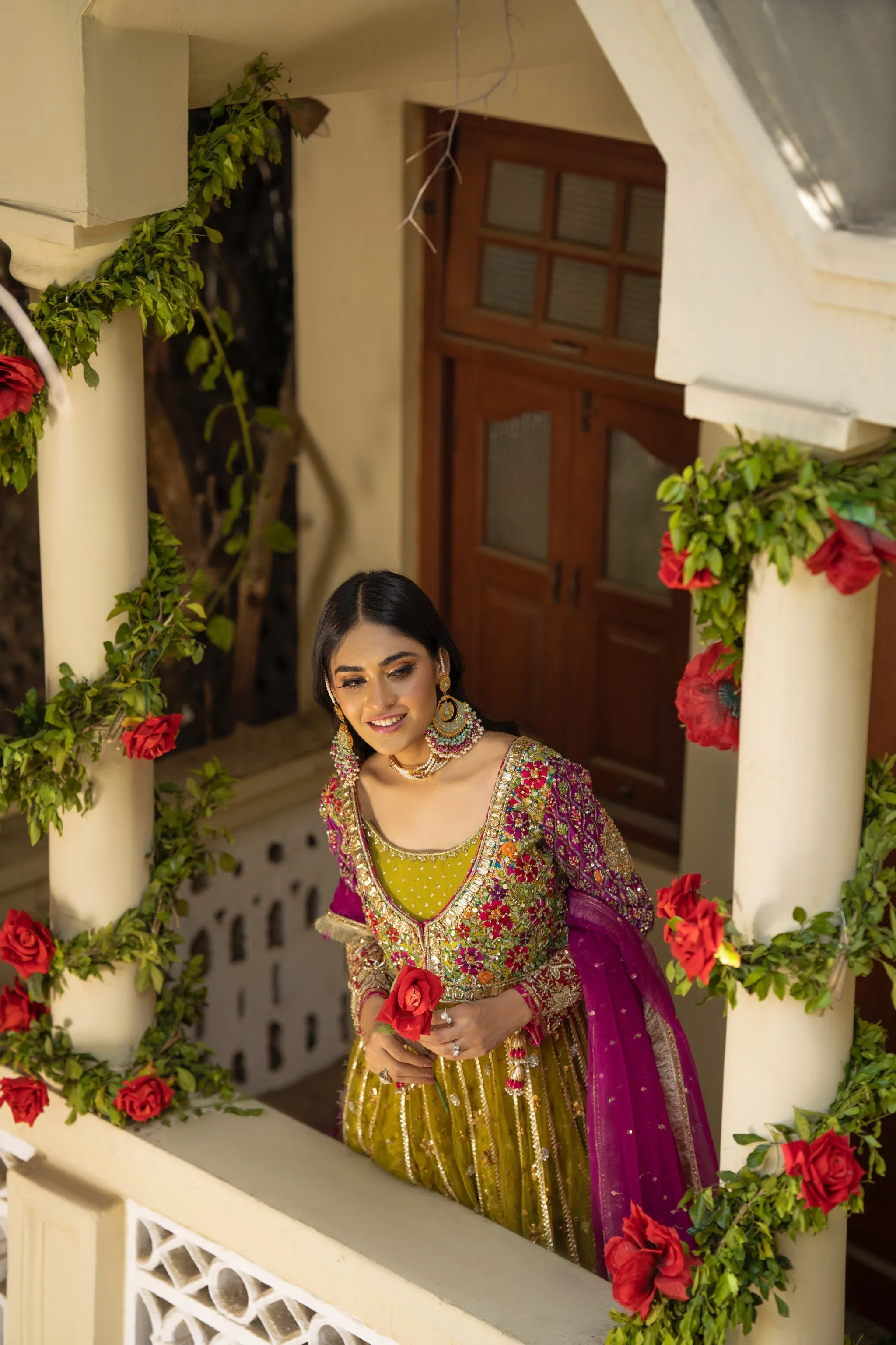 Green Pishwas Frock Pakistani Bridal Dress for Mehndi