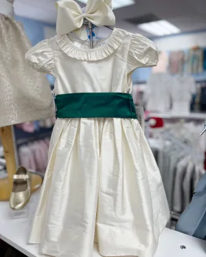 Green Silk Sash Waist Dress