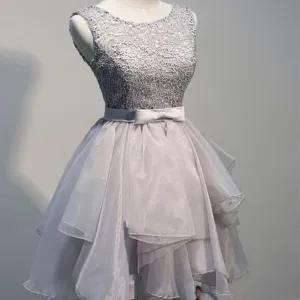 Grey organza unique freshman Dillards modest homecoming prom dress,BDY0142