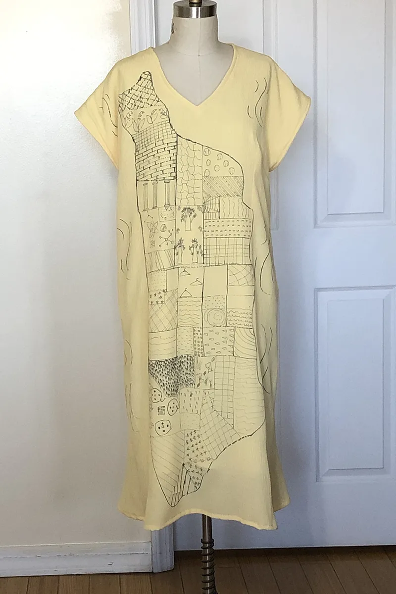 Hand Painted New York City Map Dress (White/Black) Style # 130