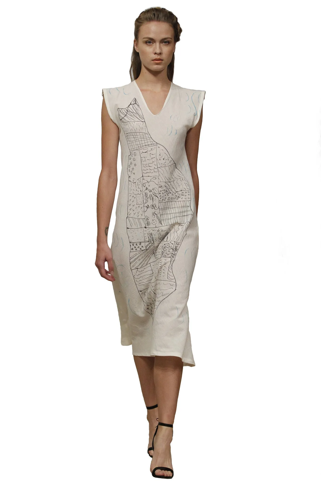 Hand Painted New York City Map Dress (White/Black) Style # 130