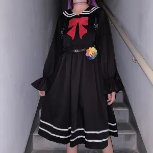 Harajuku navy bow dress yc22531