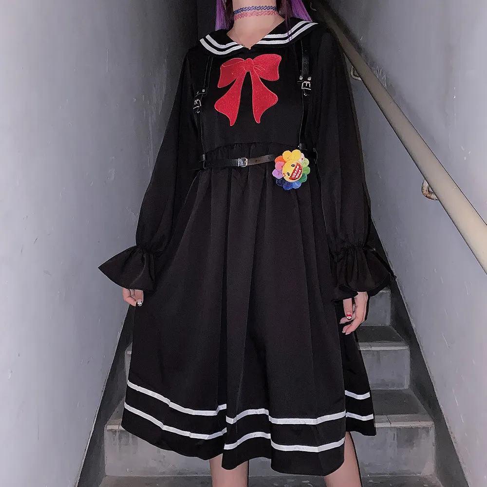 Harajuku navy bow dress yc22531