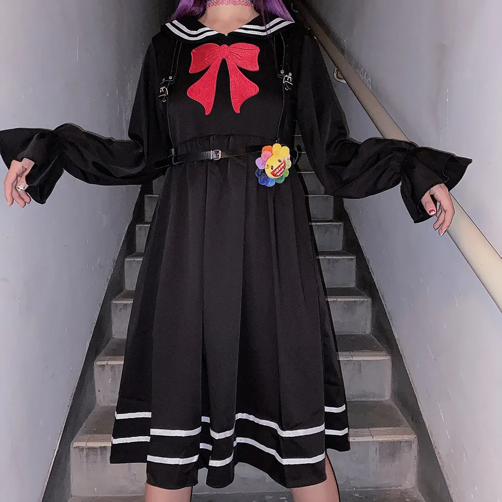 Harajuku navy bow dress yc22531
