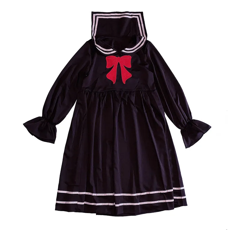 Harajuku navy bow dress yc22531