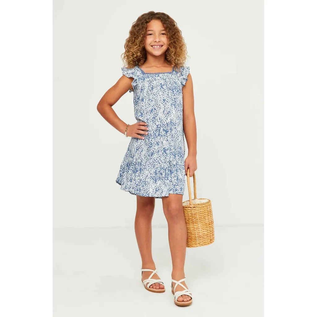 Hayden Girls Botanical Lace Trim Square Neck Dress