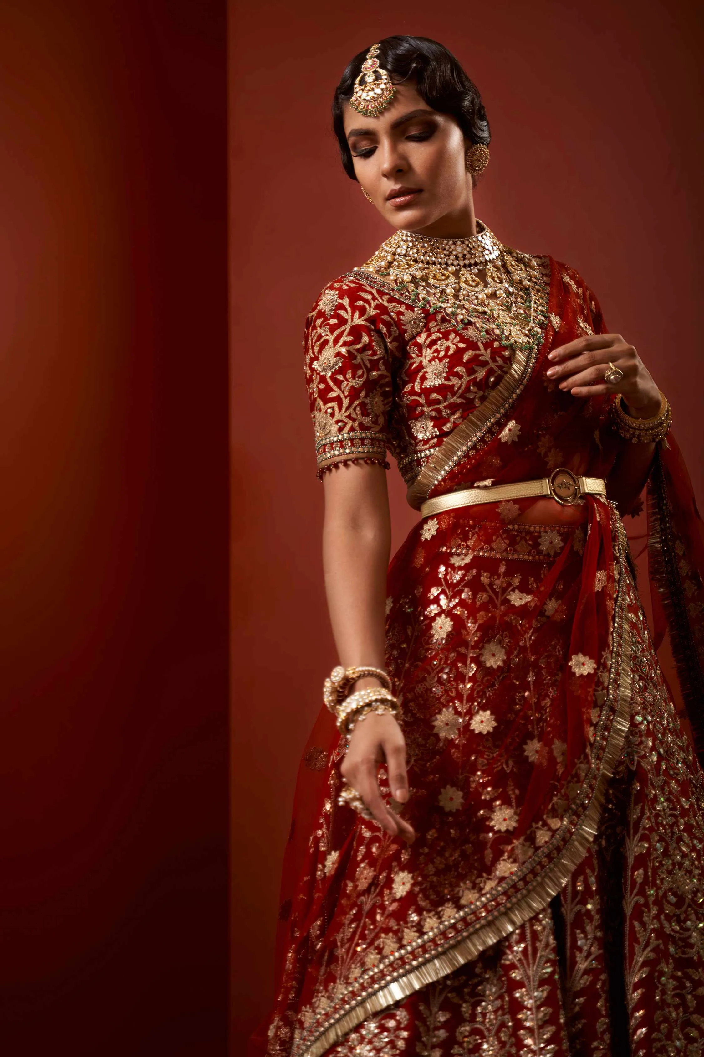 Heavy Red Lehenga Bridal in Thread Embroidery #BN1059