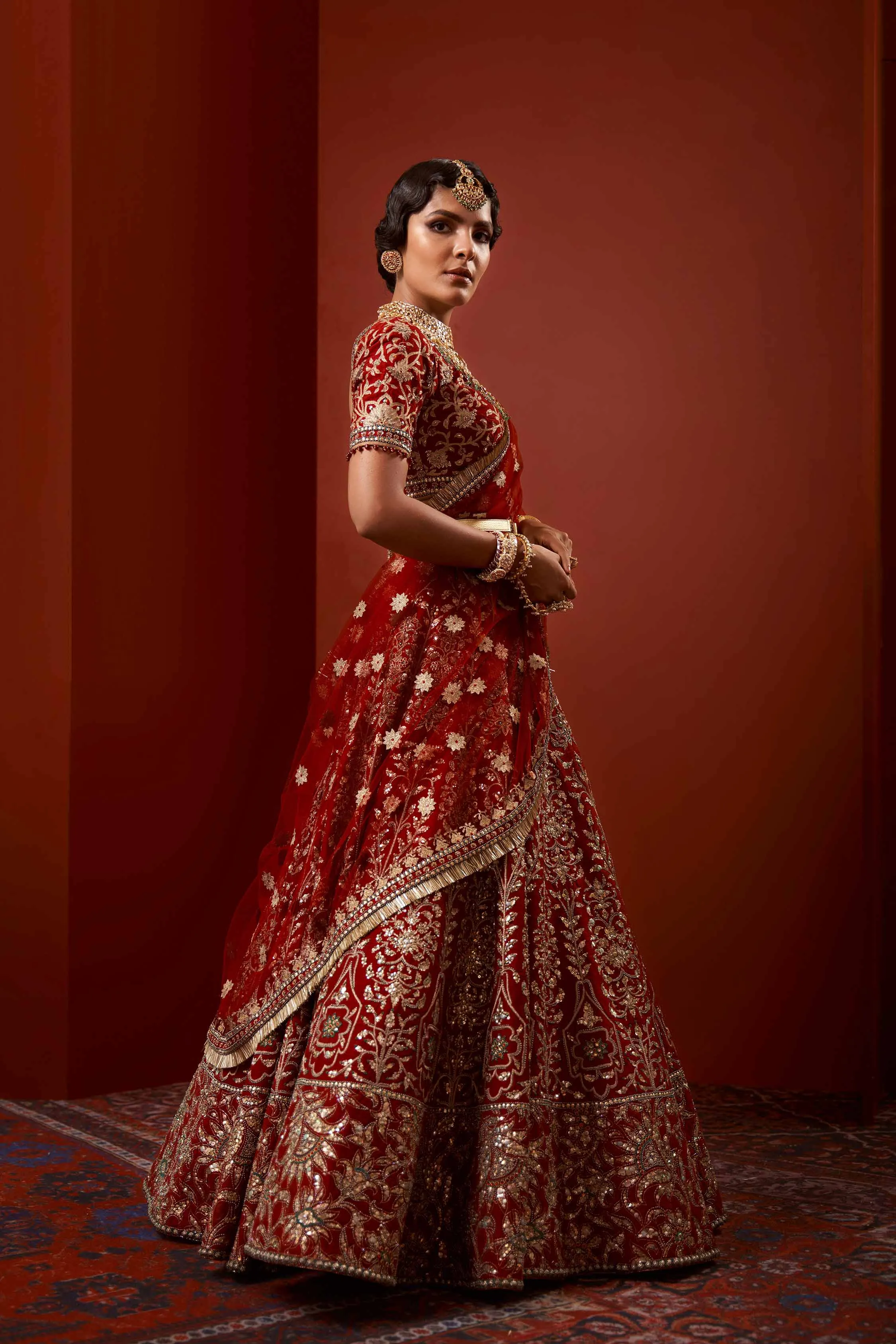 Heavy Red Lehenga Bridal in Thread Embroidery #BN1059