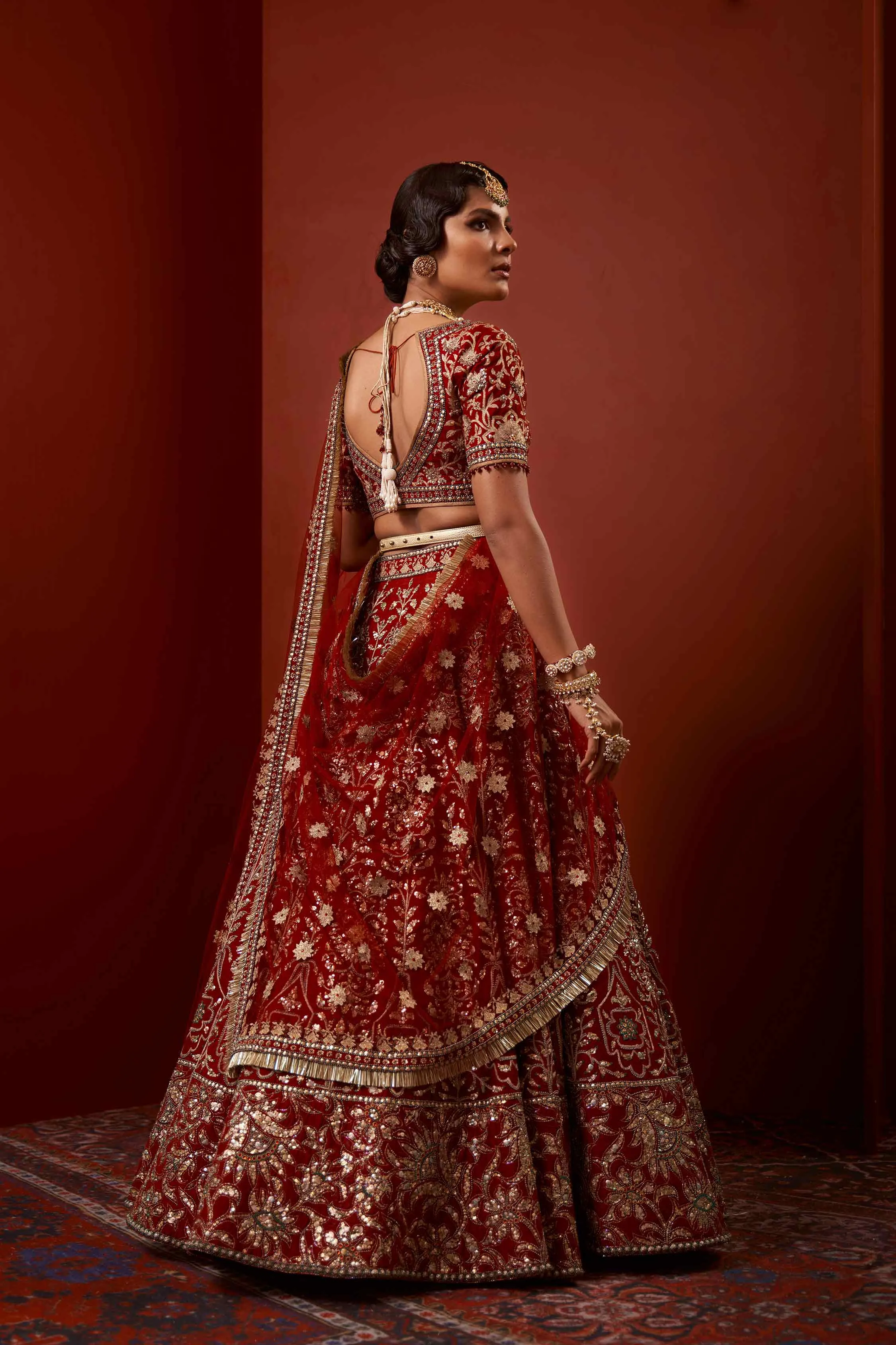 Heavy Red Lehenga Bridal in Thread Embroidery #BN1059
