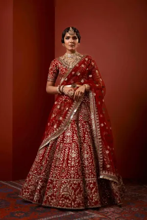 Heavy Red Lehenga Bridal in Thread Embroidery #BN1059