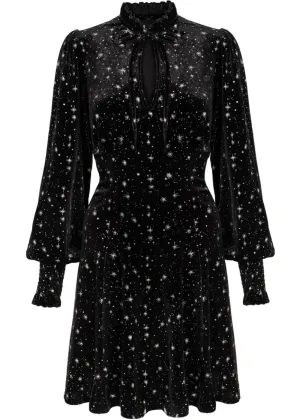 Hell Bunny Vela Stars Velvet 60's A-Line Dress Black
