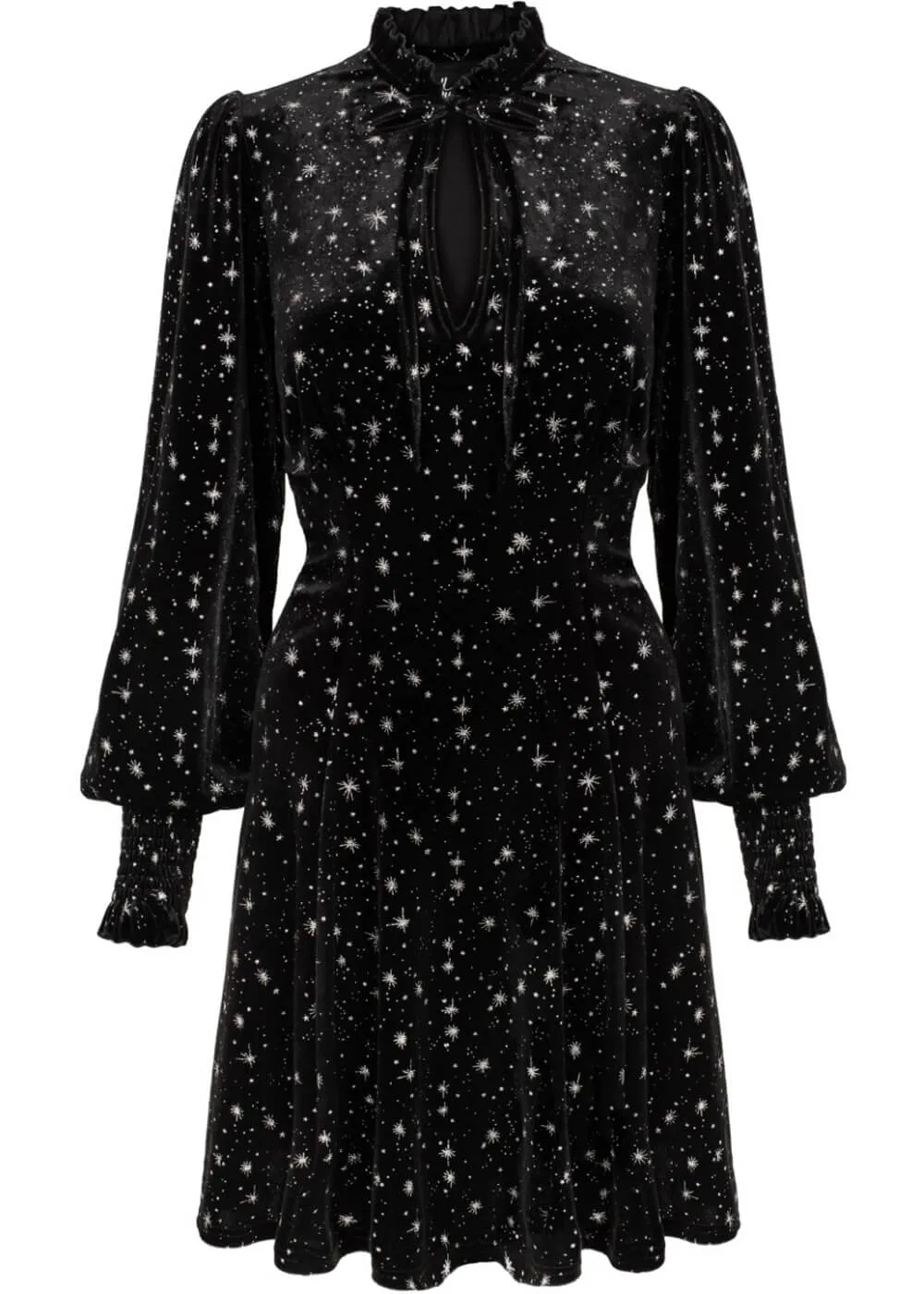 Hell Bunny Vela Stars Velvet 60's A-Line Dress Black