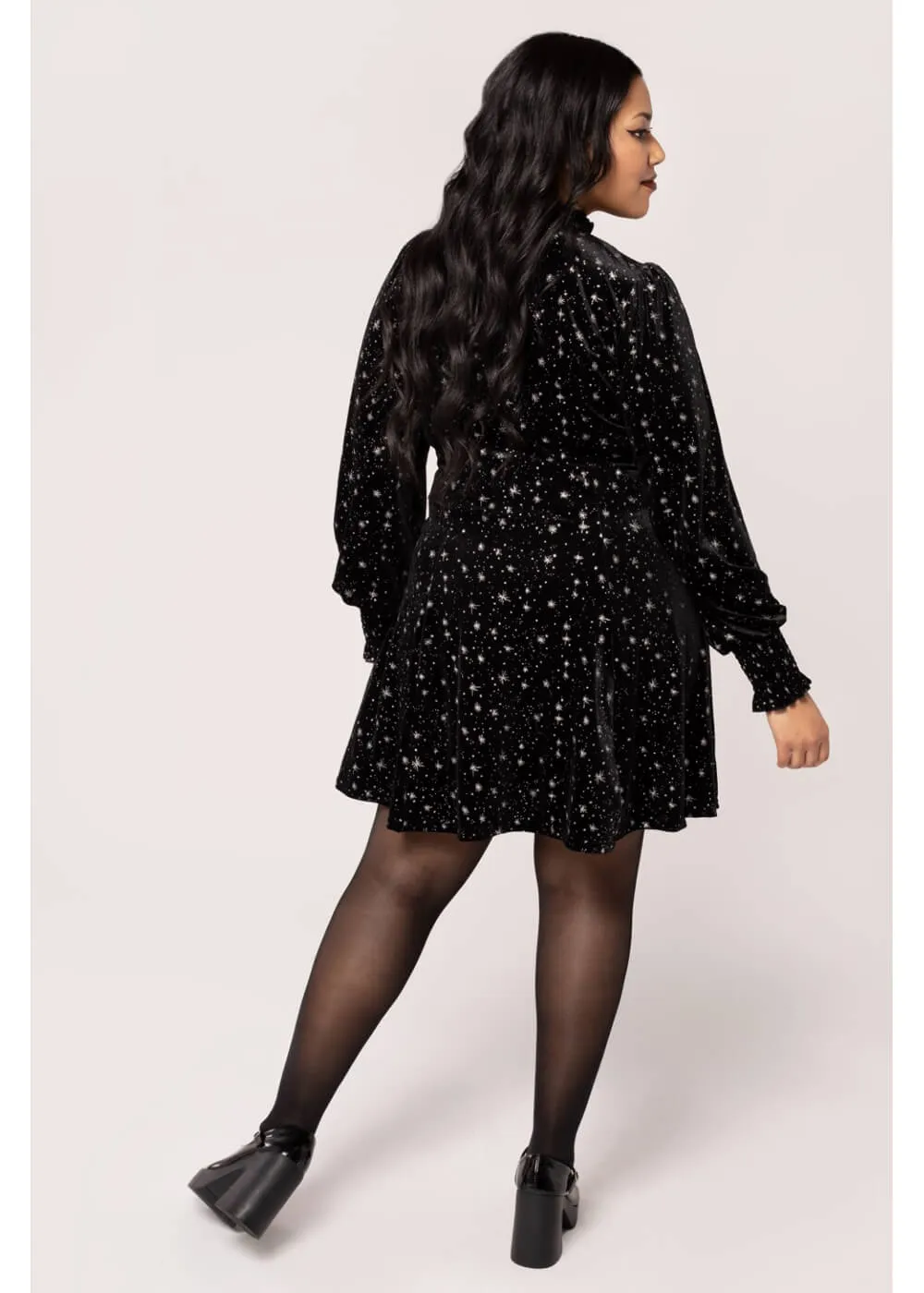 Hell Bunny Vela Stars Velvet 60's A-Line Dress Black