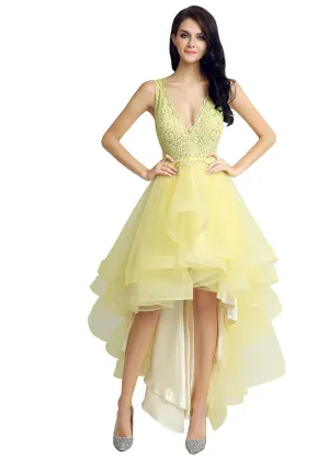 Hi-lo Yellow Homecoming Dress