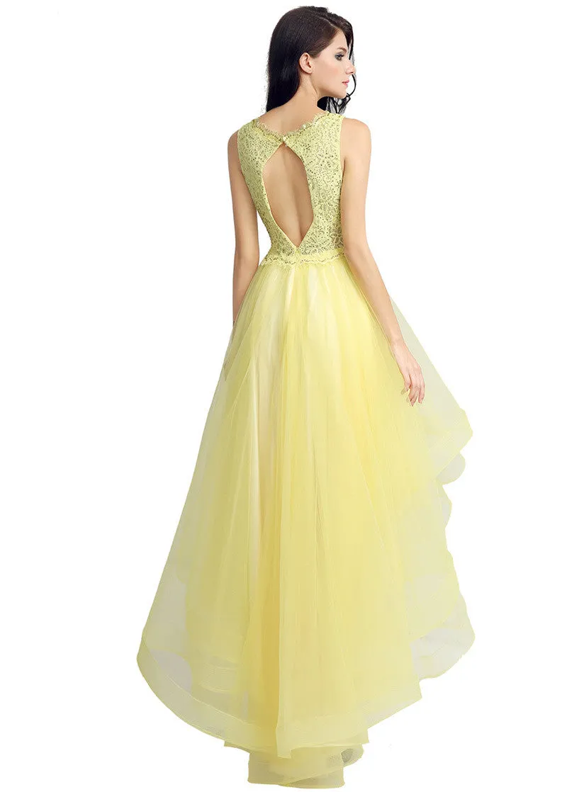 Hi-lo Yellow Homecoming Dress