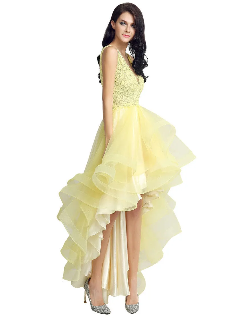 Hi-lo Yellow Homecoming Dress