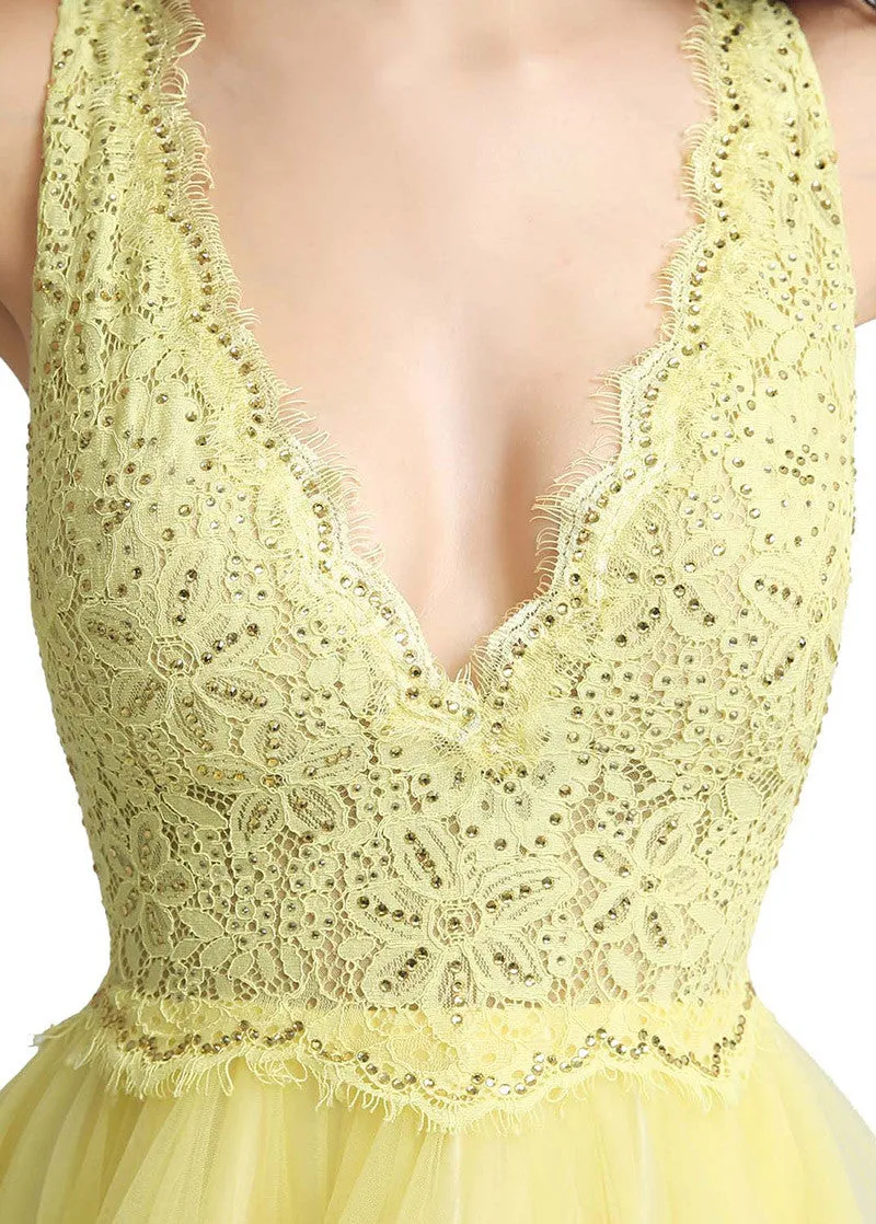 Hi-lo Yellow Homecoming Dress