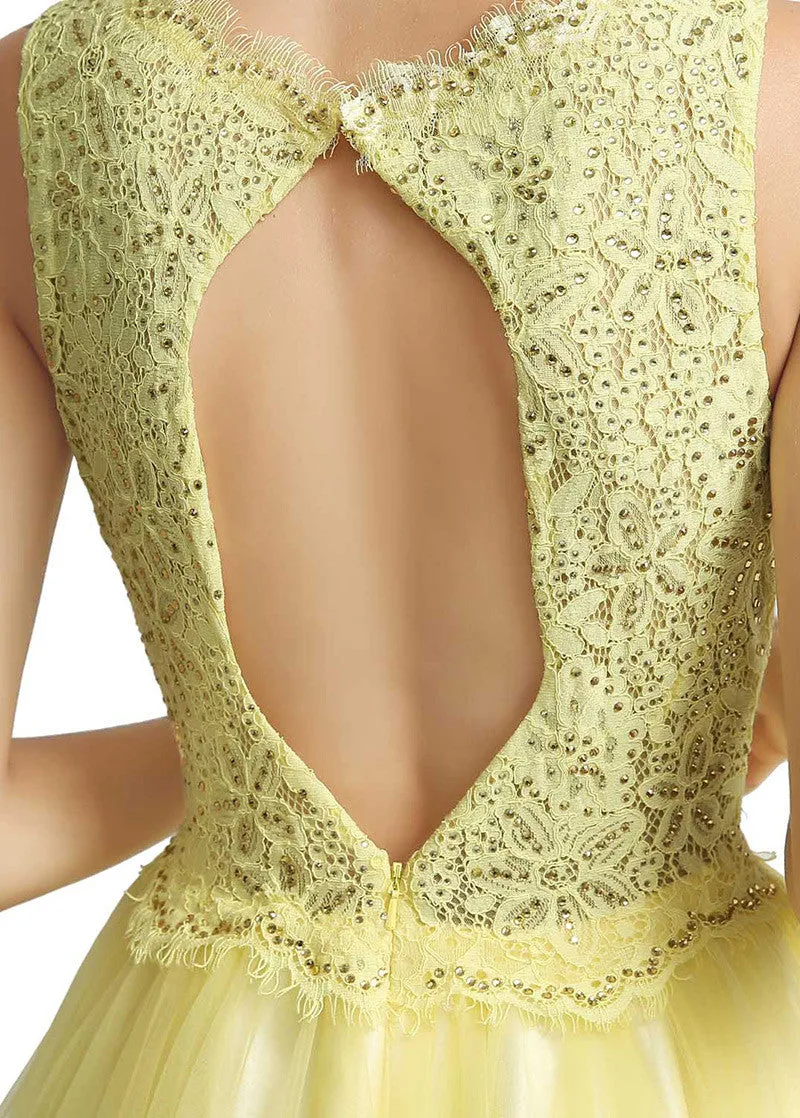 Hi-lo Yellow Homecoming Dress