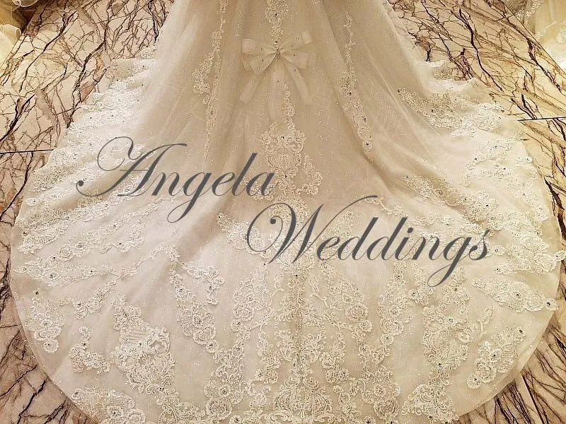 High Neck Beaded Ball Gowns Lace Wedding Dresses with Cap Sleeve