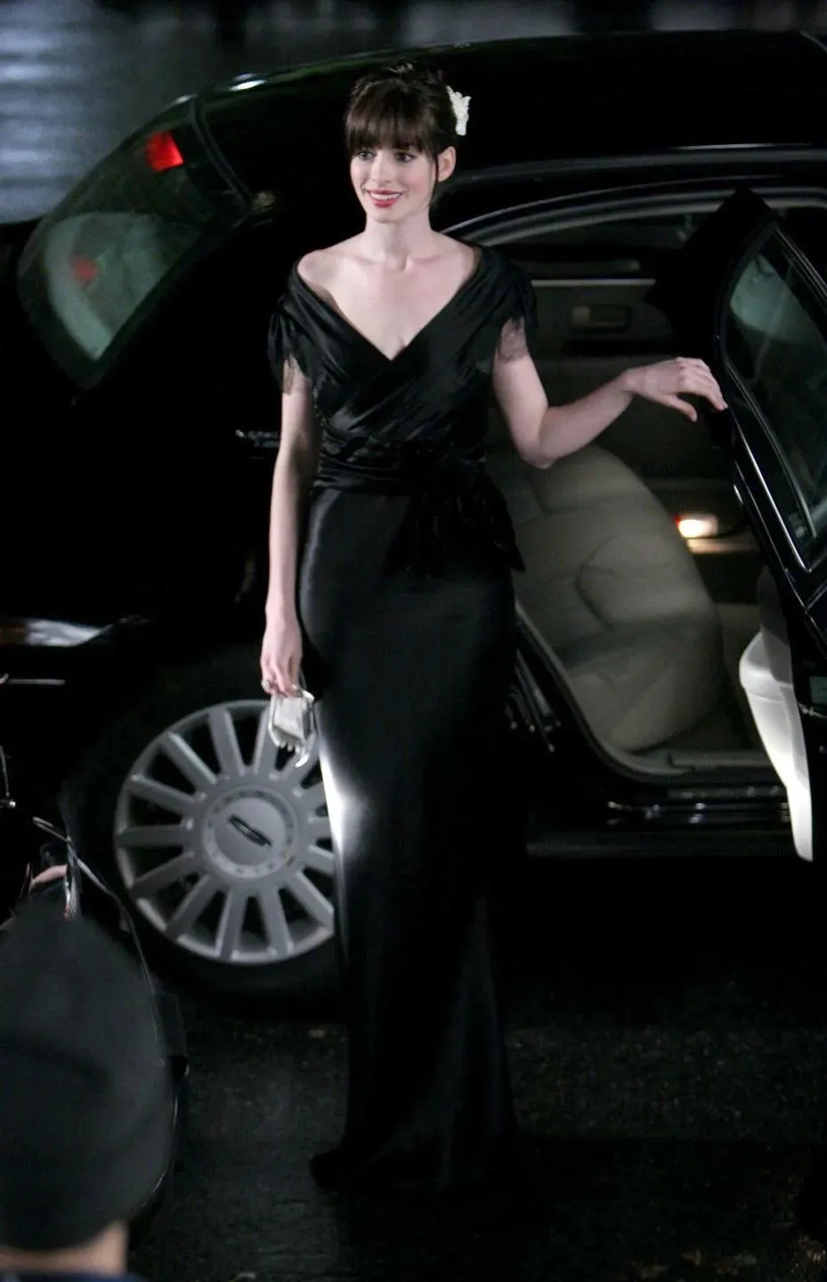 Iconic Fall 2005 John Galliano Black Silk Bias Cut Dress w Plunge Front & Lace Trimmed Cap Sleeves
