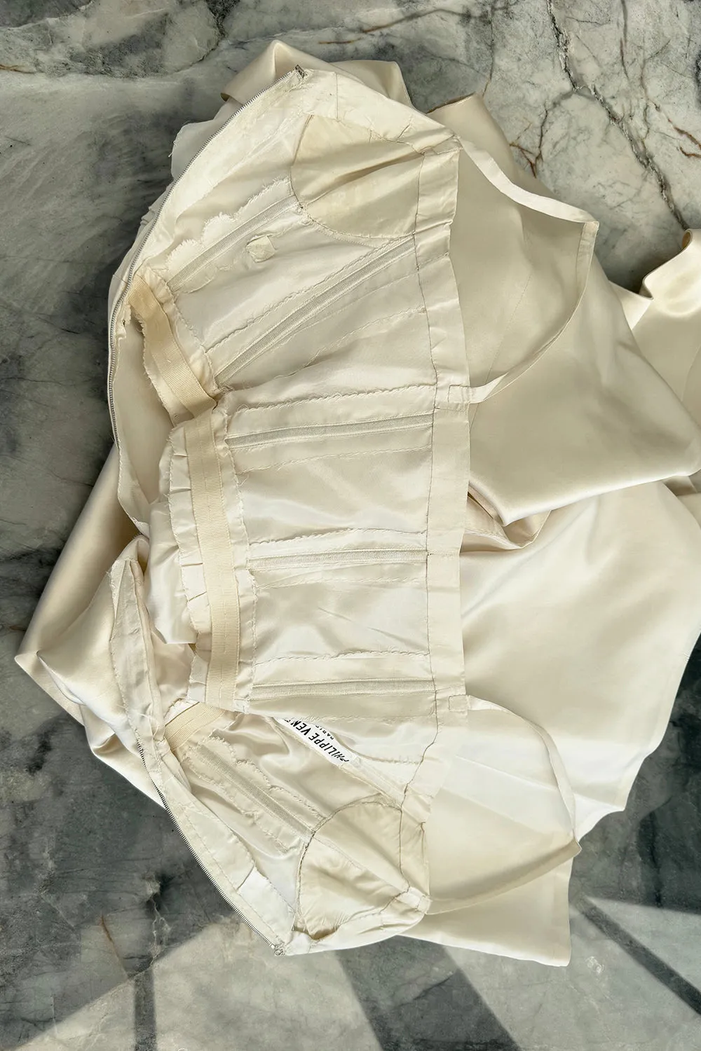Incredible 1960s Philippe Venet Hand Made Haute Couture Ivory Silk Wrape Over Inner Structural Dress