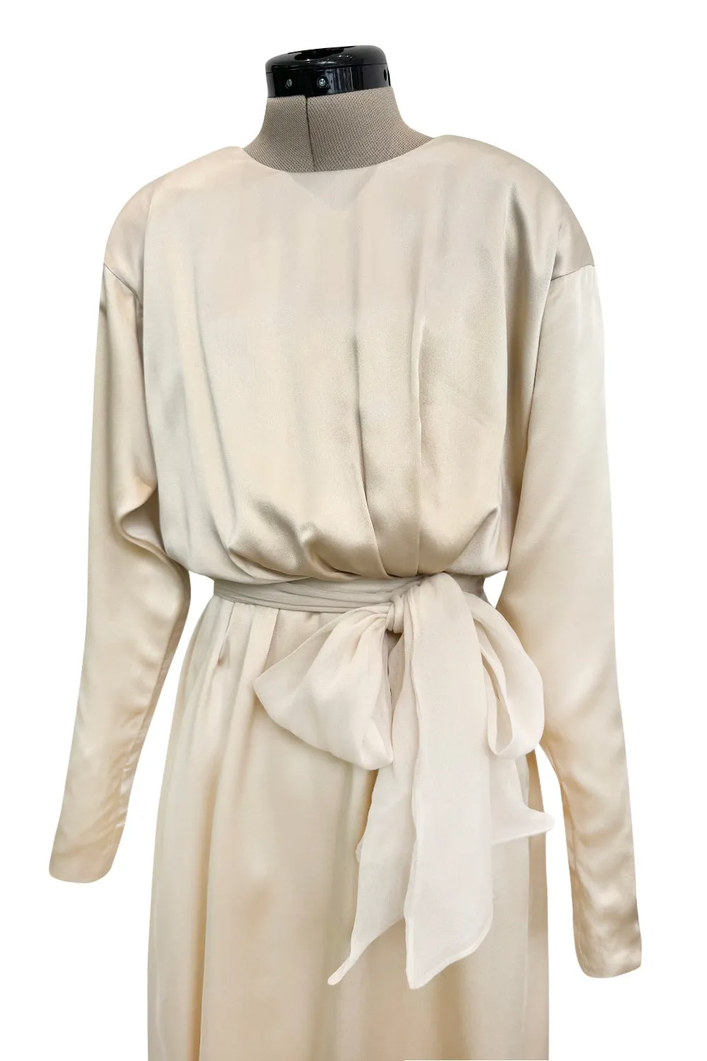 Incredible Spring 1990 Yves Saint Laurent Haute Couture Runway Look 50 Ivory Silk Dress