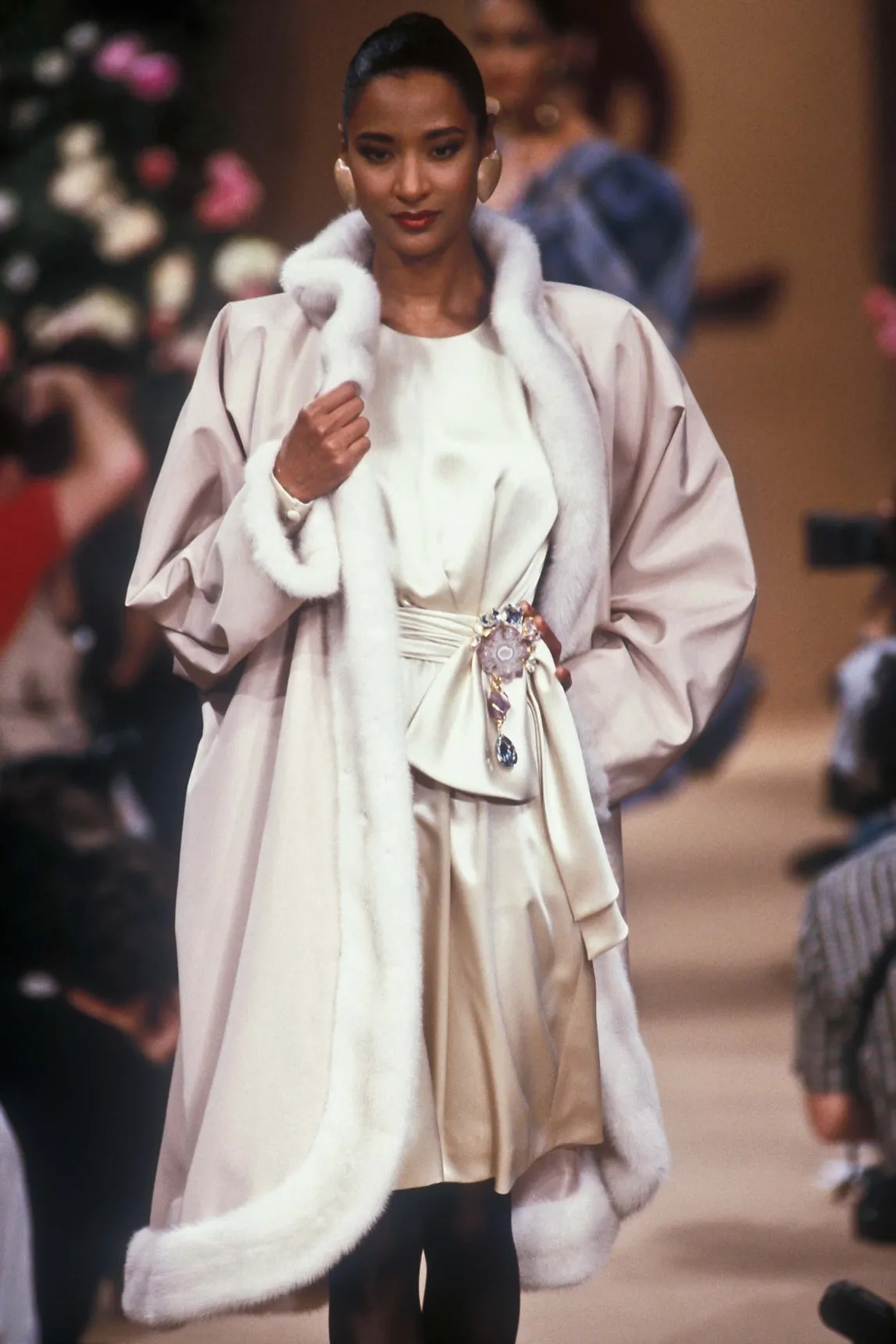 Incredible Spring 1990 Yves Saint Laurent Haute Couture Runway Look 50 Ivory Silk Dress