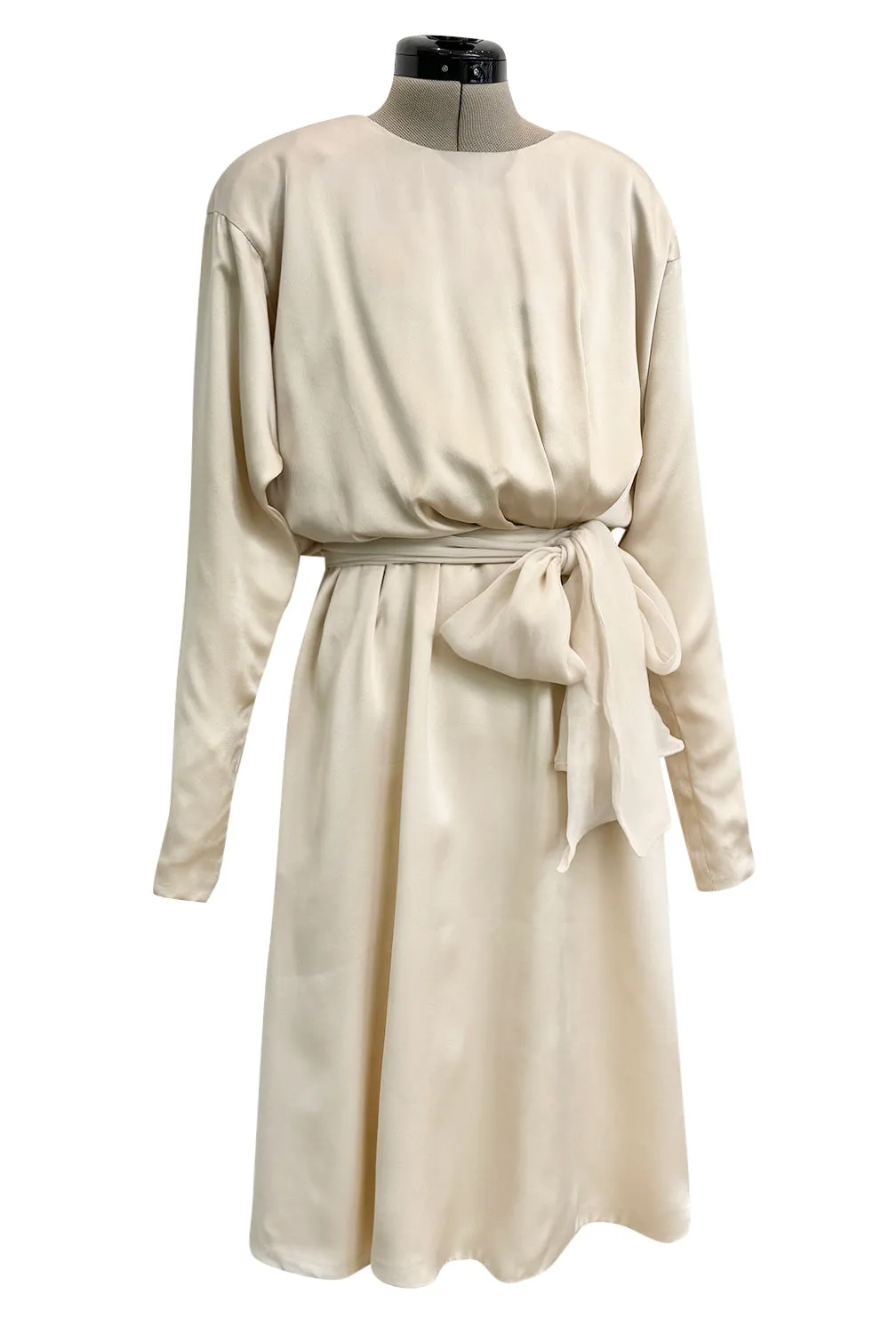 Incredible Spring 1990 Yves Saint Laurent Haute Couture Runway Look 50 Ivory Silk Dress