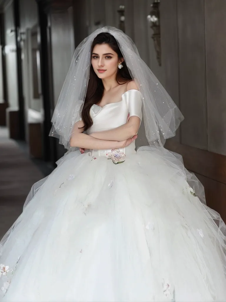 Iris - Colored Floral Embroidery lace off the shoulder ball gown wedding dress