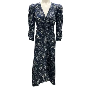 Isabel Marant Navy Blue / Ivory Albini Asymmetric Silk Midi Dress