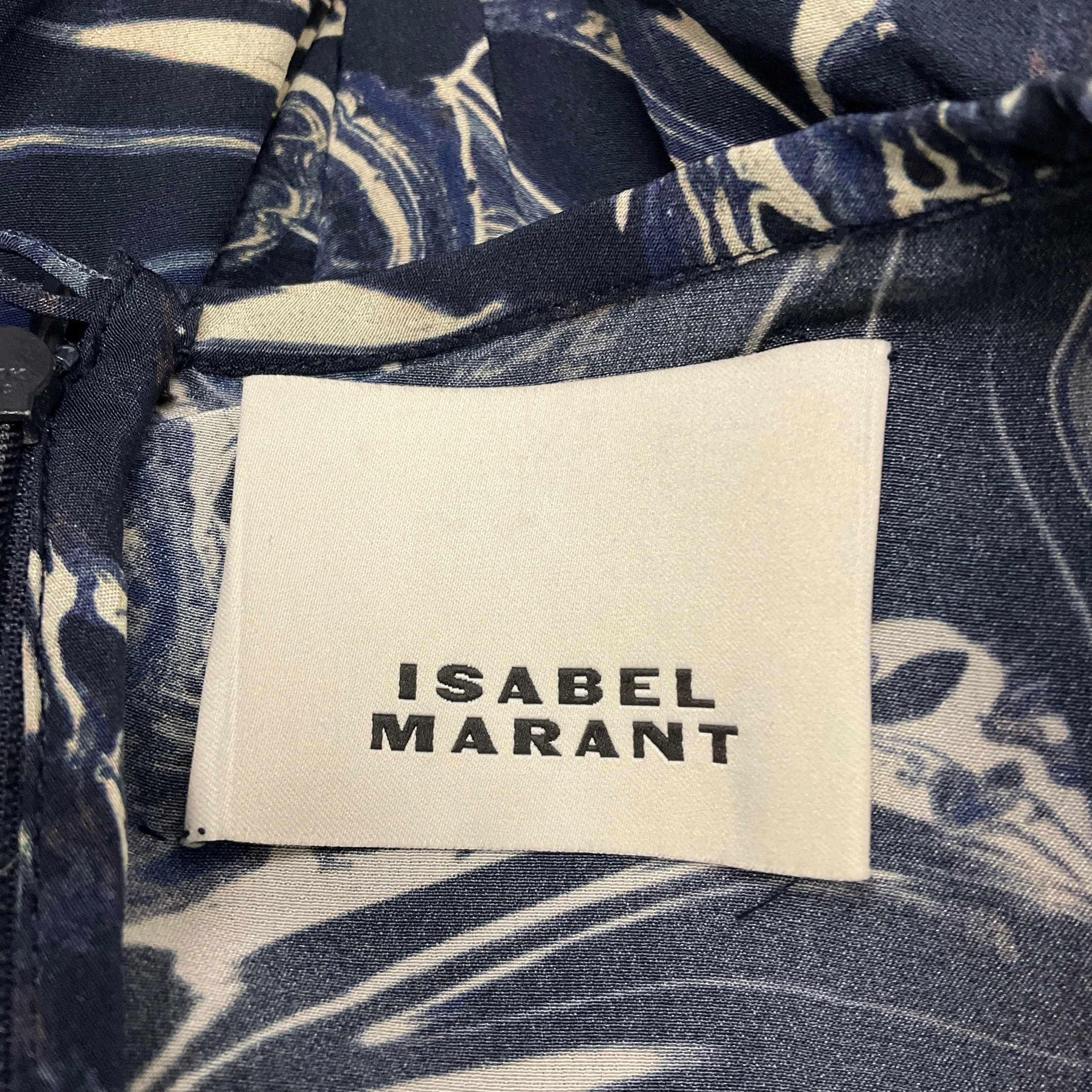 Isabel Marant Navy Blue / Ivory Albini Asymmetric Silk Midi Dress