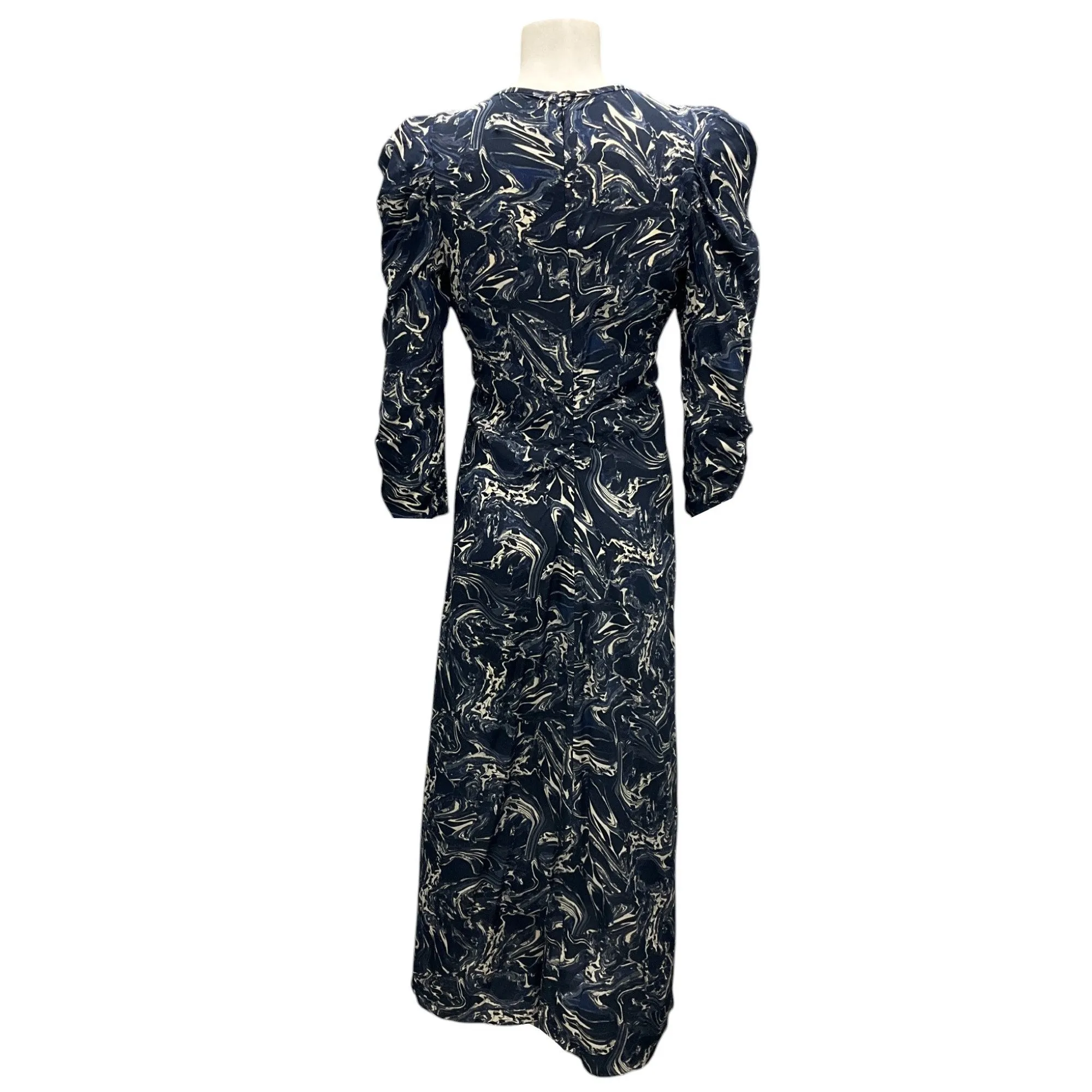 Isabel Marant Navy Blue / Ivory Albini Asymmetric Silk Midi Dress