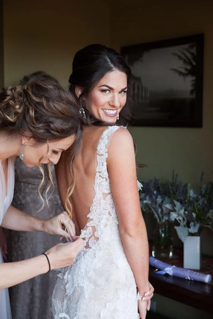 Ivory Lace Appliques Nude Sleeveless Backless Mermaid Wedding Dresses, TYP1413