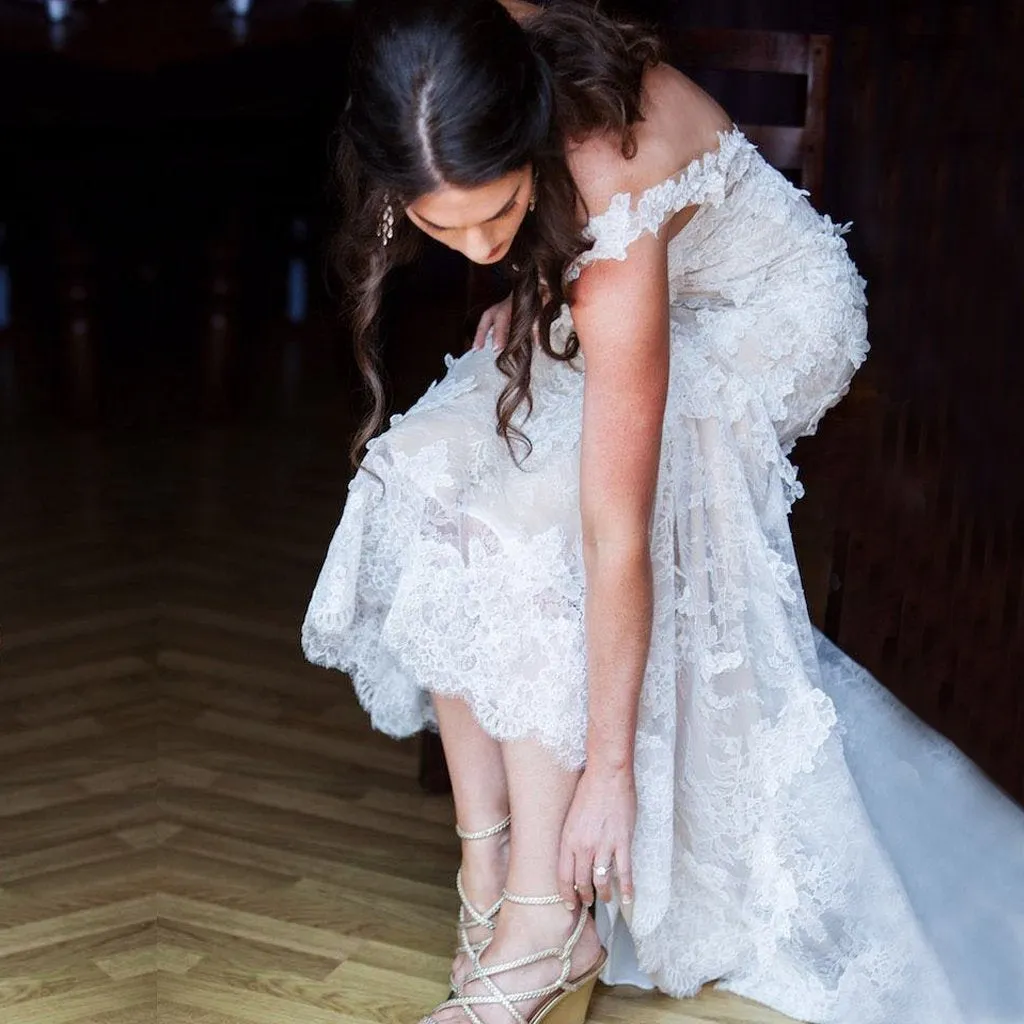 Ivory Lace Appliques Nude Sleeveless Backless Mermaid Wedding Dresses, TYP1413