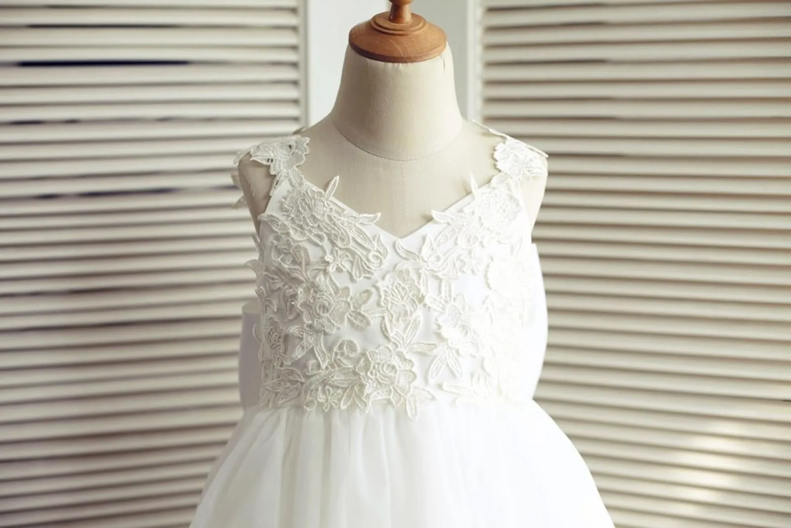 Ivory Lace Tulle Backless Straps Wedding Flower Girl Dress, Big Bow