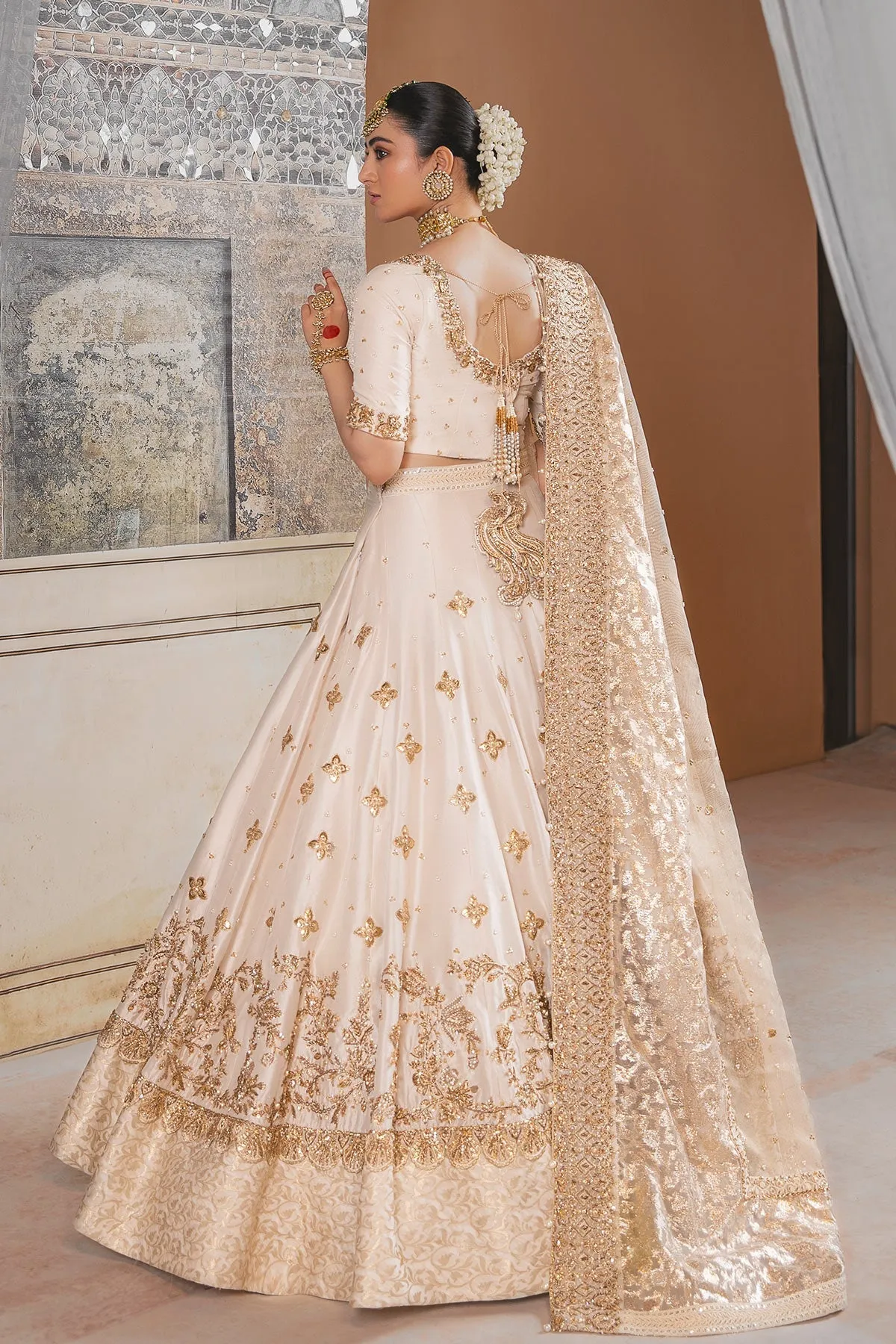 Ivory Raw Silk Lehenga Choli Pakistani Wedding Dresses
