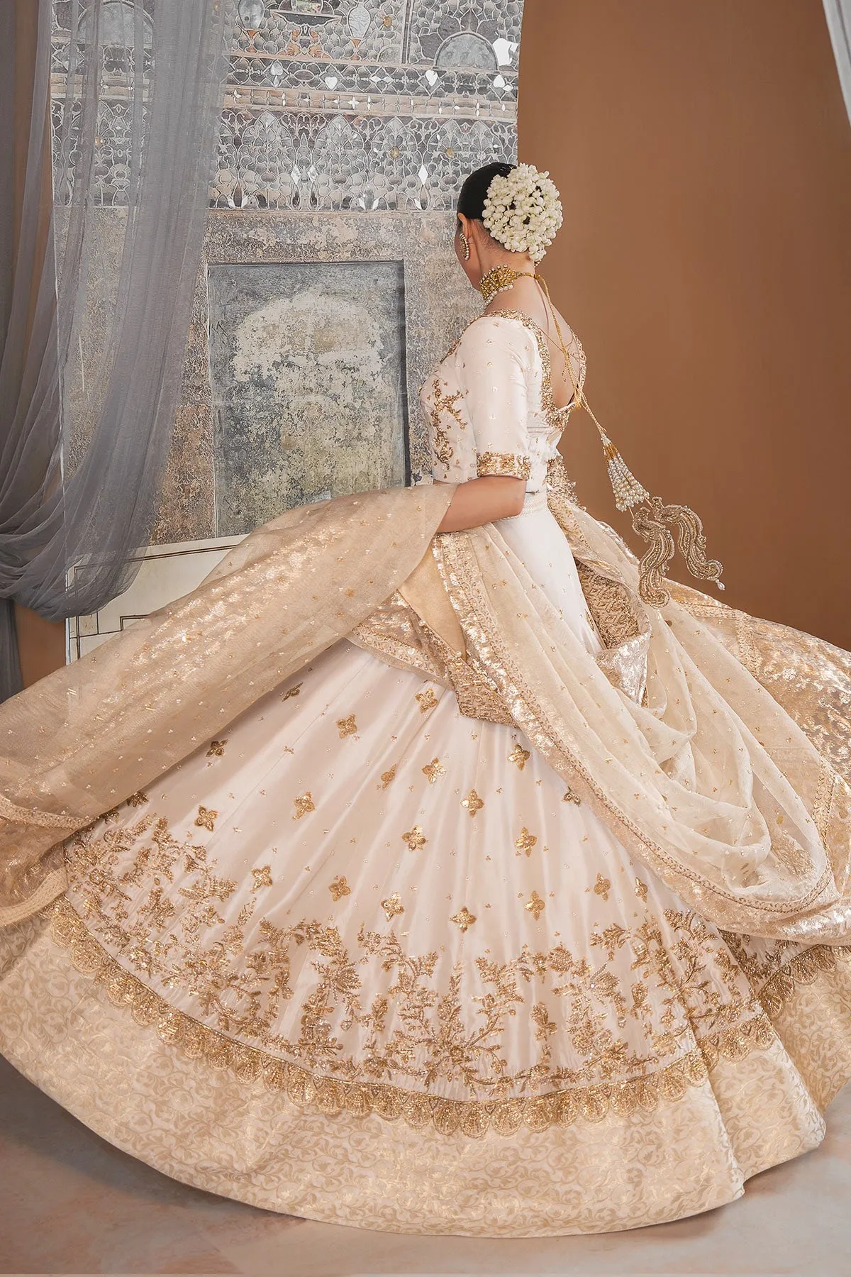 Ivory Raw Silk Lehenga Choli Pakistani Wedding Dresses