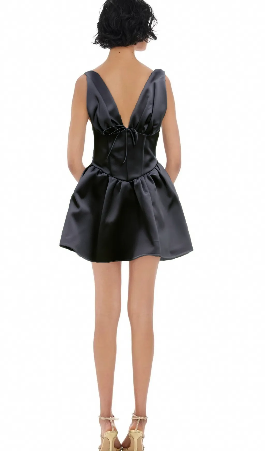 Jeanne black V-neck flared mini dress