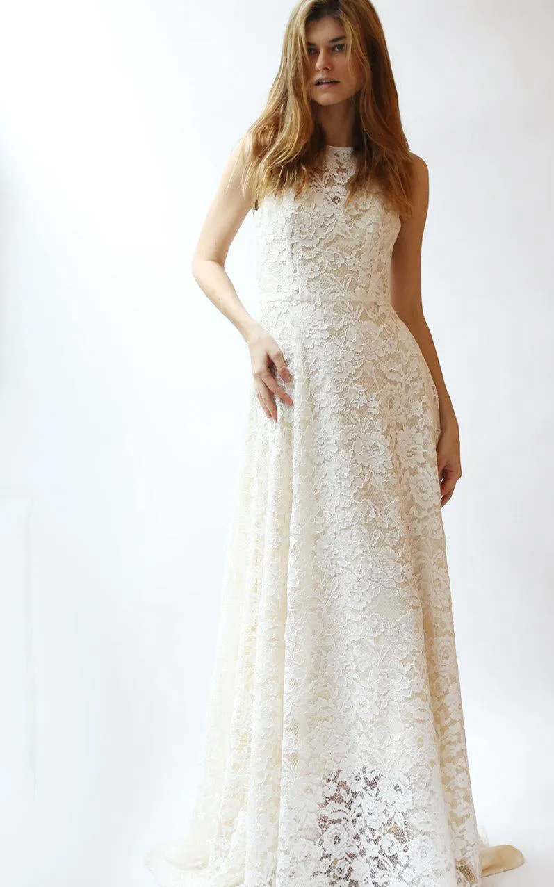 Jewel Neck A-Line Sleeveless Lace Dress With Low-V Back - ET_711289