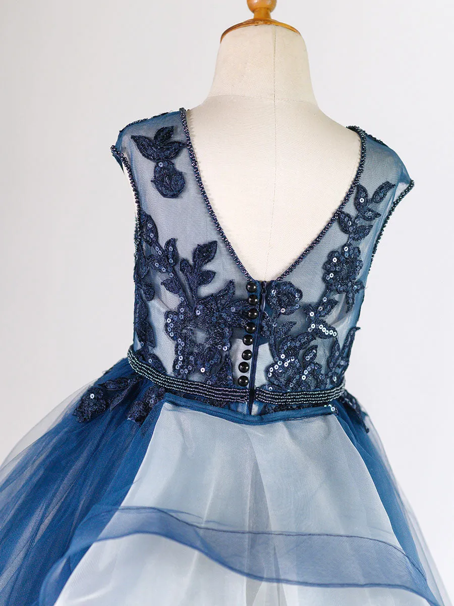 Jewel Neck Tulle Sleeveless Floor Length Princess Lace Kids Social Party Dresses